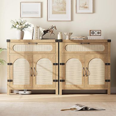 Boho Farmhouse Rattan Sideboard Set Of 2