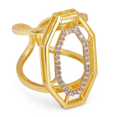Gold-plated Adjustable High Fashion Syra Ring with White Cubic Zirconia by Dhwani Bansal
