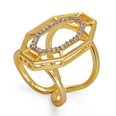 Gold-plated Adjustable High Fashion Syra Ring with White Cubic Zirconia by Dhwani Bansal