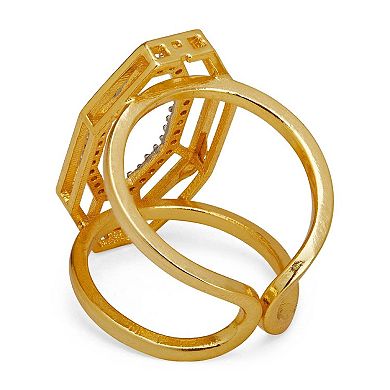 Gold-plated Adjustable High Fashion Syra Ring with White Cubic Zirconia by Dhwani Bansal