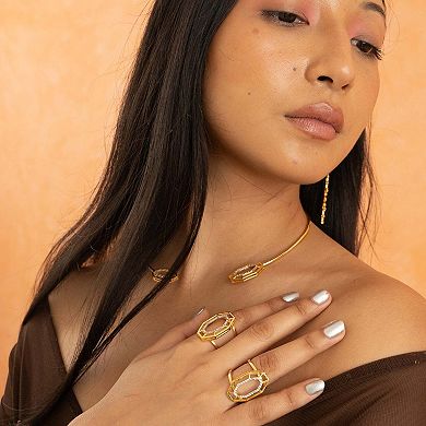 Gold-plated Adjustable High Fashion Syra Ring with White Cubic Zirconia by Dhwani Bansal