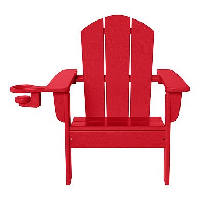 Kids Outdoor HDPE Plastic Adirondack Patio Chairs with Cup Holders (Set of 2)