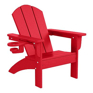 Kids Outdoor HDPE Plastic Adirondack Patio Chairs with Cup Holders (Set of 2)