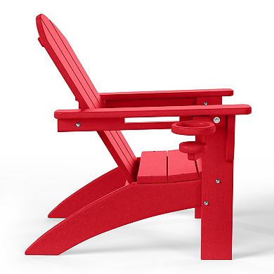 Kids Outdoor HDPE Plastic Adirondack Patio Chairs with Cup Holders (Set of 2)