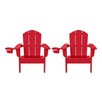 Kids Outdoor HDPE Plastic Adirondack Patio Chairs with Cup Holders (Set of 2)