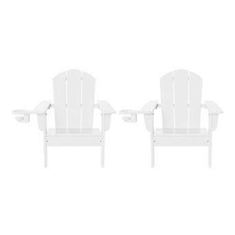 Kids Outdoor HDPE Plastic Adirondack Patio Chairs with Cup Holders (Set of 2)