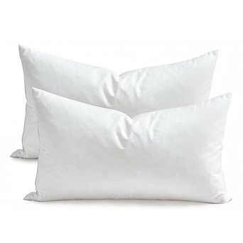 Zoulao Set of 2 12x20 Down Pillow Inserts, Soft, Cotton Shell, Lumbar Sofa/Bed, White