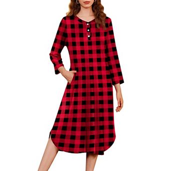Ekouaer Womens Long Nightgowns Plaid Sleepwear Soft Loose Nightshirt 3/4 Sleeve