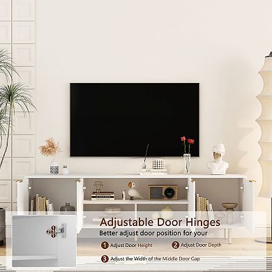 Trikiousd Fluted TV Stand 68" with Storage Cabinets, Modern Media Console for 55"+ TVs