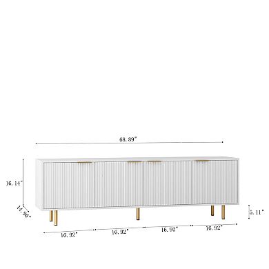 Trikiousd Fluted TV Stand 68" with Storage Cabinets, Modern Media Console for 55"+ TVs