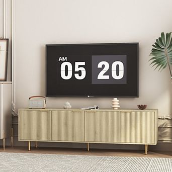 Trikiousd Fluted TV Stand 68" with Storage Cabinets, Modern Media Console for 55"+ TVs