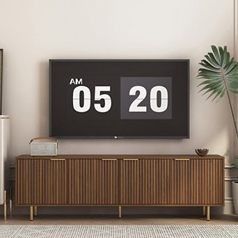Trikiousd Fluted TV Stand 68" with Storage Cabinets, Modern Media Console for 55"+ TVs