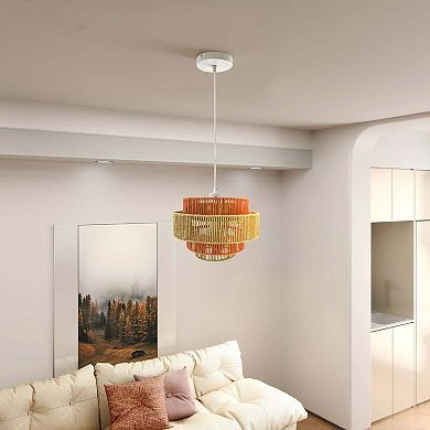 Dorset Pendant Lamp White and Natural and Terracotta