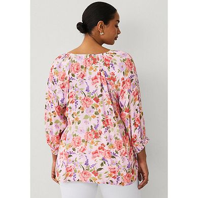 Ellos Plus Size V-Neck Blouse With Blouson Sleeves