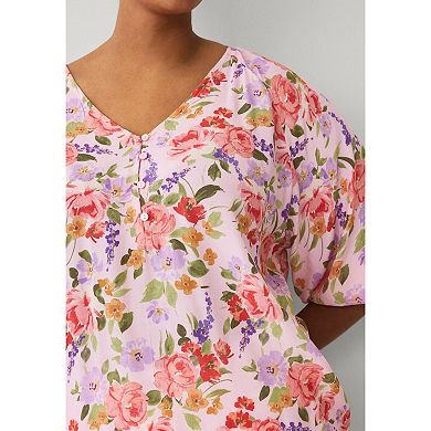 Ellos Plus Size V-Neck Blouse With Blouson Sleeves