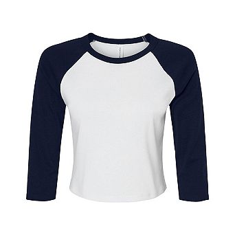 Bella + Canvas Womens/Ladies Micro-Rib Raglan 3/4 Sleeve Crop T-Shirt