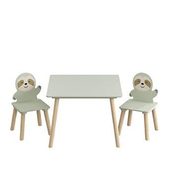 Kids Table and Chair Set, Includes 2 Sloth Chairs, Cute Animal-Shaped Play and Study Set, Green