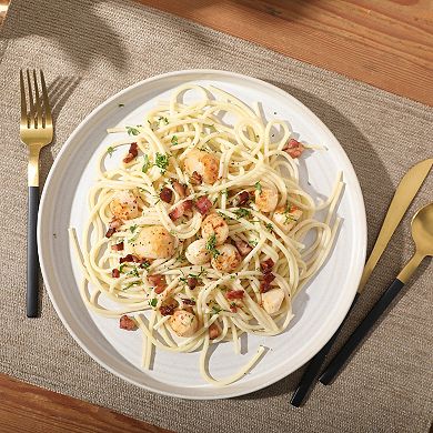 Gibson Elite Echo Bay 12 Piece Porcelain Reactive Glaze Ceramic Plates and Bowls Dinnerware Set