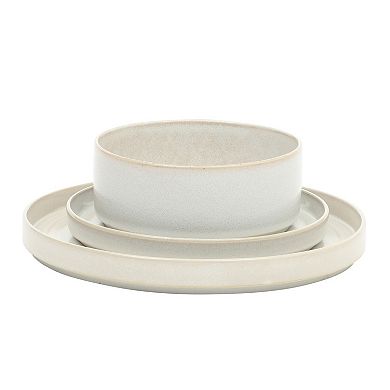 Gibson Elite Echo Bay 12 Piece Porcelain Reactive Glaze Ceramic Plates and Bowls Dinnerware Set