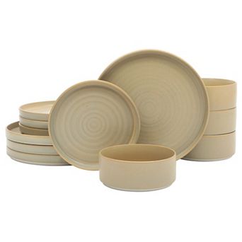 Gibson Elite Echo Bay 12 pc Porcelain Reactive Glaze Ceramic Plates and Bowls Dinnerware Set