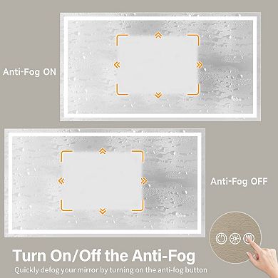 Plug-In Frameless LED Bathroom Mirror with Dual Lights and Anti-Fog Surface