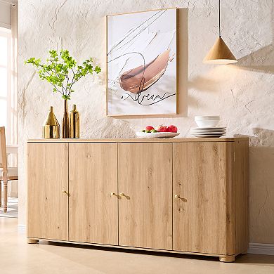 Kitchen Buffet Sideboard Cabinet w/ 4 Doors and Shelves, Modern Large Sideboard Storage Cabinet