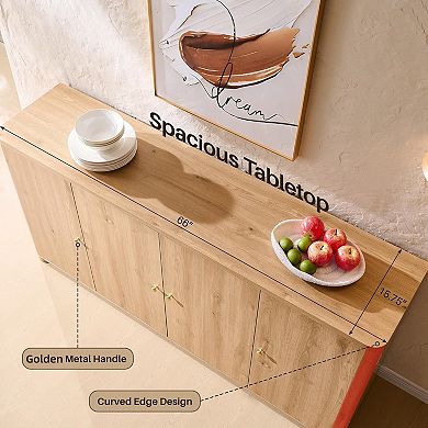 Kitchen Buffet Sideboard Cabinet w/ 4 Doors and Shelves, Modern Large Sideboard Storage Cabinet