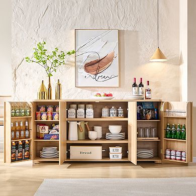 Kitchen Buffet Sideboard Cabinet w/ 4 Doors and Shelves, Modern Large Sideboard Storage Cabinet