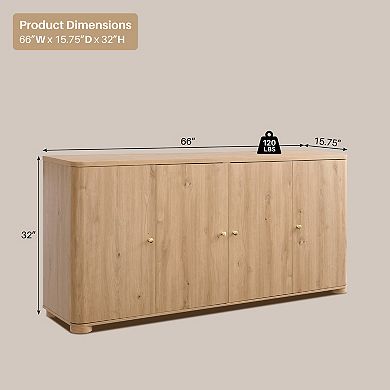 Kitchen Buffet Sideboard Cabinet w/ 4 Doors and Shelves, Modern Large Sideboard Storage Cabinet