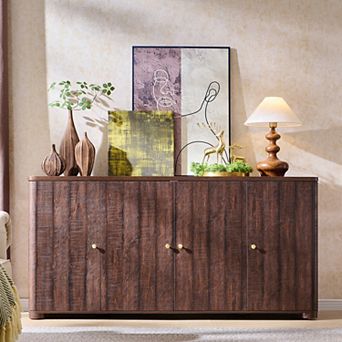Kitchen Buffet Sideboard Cabinet w/ 4 Doors and Shelves, Modern Large Sideboard Storage Cabinet