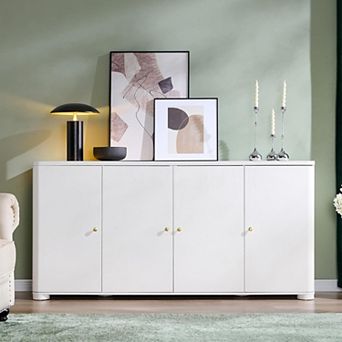 Kitchen Buffet Sideboard Cabinet w/ 4 Doors and Shelves, Modern Large Sideboard Storage Cabinet