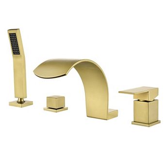2-Handle Tub Deck Mounted Roman Tub Faucet with Hand Shower, Stainless Steel Tub Facuet