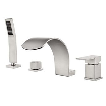 2-Handle Tub Deck Mounted Roman Tub Faucet with Hand Shower, Stainless Steel Tub Facuet