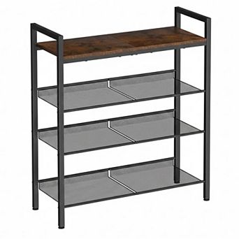 4 tier Metal Shoe Rack with Wooden Top Adjustable Mesh Shelves Holds 12 20 Pairs Brown