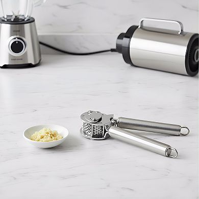 13-Inch Stainless Steel Garlic and Ginger Press with Scraper, Easy-Clean