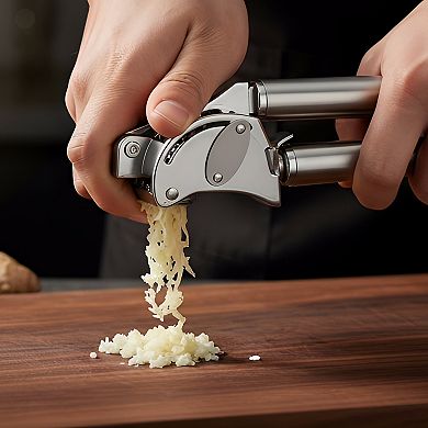13-Inch Stainless Steel Garlic and Ginger Press with Scraper, Easy-Clean