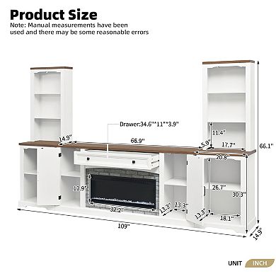 Trikiousd 3-Piece Entertainment Center with Mantel Electric Fireplace for TVs Up to 70"