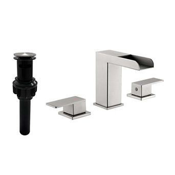 8 in Widespread Double Handle Stainless Steel Deck Mounted Bathroom Faucet with Drain Kit
