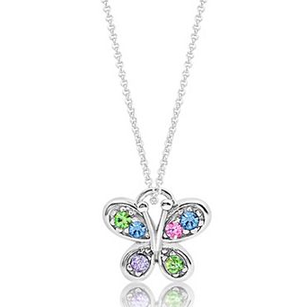 Girls Butterfly Pendant Necklace Hypoallergenic Kids Jewelry in White Gold Tone