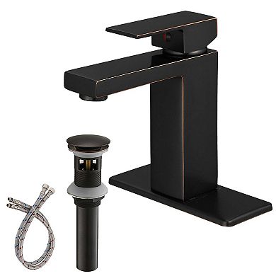 Single Handle Single Hole Bathroom Faucet with Deck Plate and Pop Up Drain