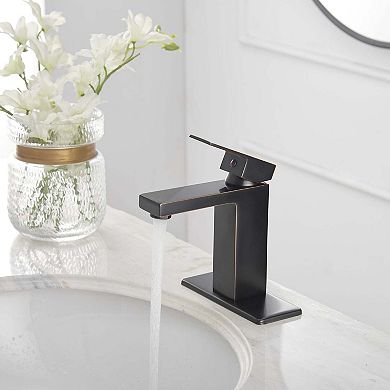 Single Handle Single Hole Bathroom Faucet with Deck Plate and Pop Up Drain