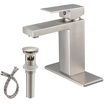 Single Handle Single Hole Bathroom Faucet with Deck Plate and Pop Up Drain