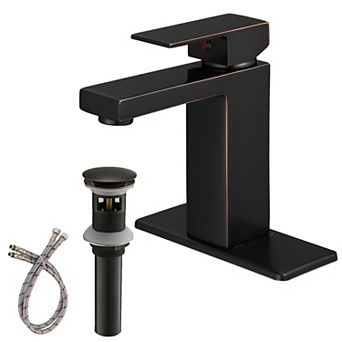 Single Handle Single Hole Bathroom Faucet with Deck Plate and Pop Up Drain