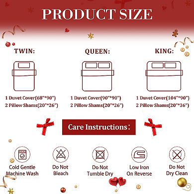 Christmas Red Checkered Duvet Cover Set, Festive Reindeer Tree Print Soft Microfiber Bedding