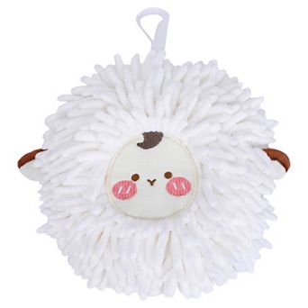 Cute Sheep Animal Chenille Hanging Hand Towel 1 Pack, Super Absorbent Soft Towel 6" x 6"