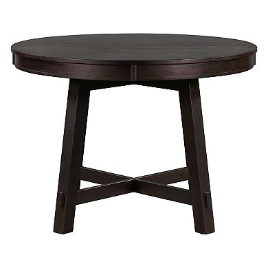 Round Dining Table with Leaf Extension, Wood Table for Small Space