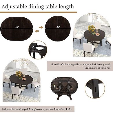 Round Dining Table with Leaf Extension, Wood Table for Small Space