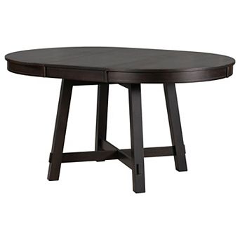 Round Dining Table with Leaf Extension, Wood Table for Small Space