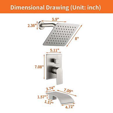 Single-Handle 1-Spray Tub and Shower Faucet with 8 in. Square Fixed Shower Head, Valve Included