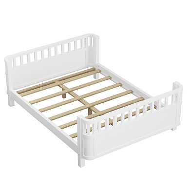 Heybly Full Size Wood Platform Bed for Kids with Guardrails, Removable Side Rail and Slat Support